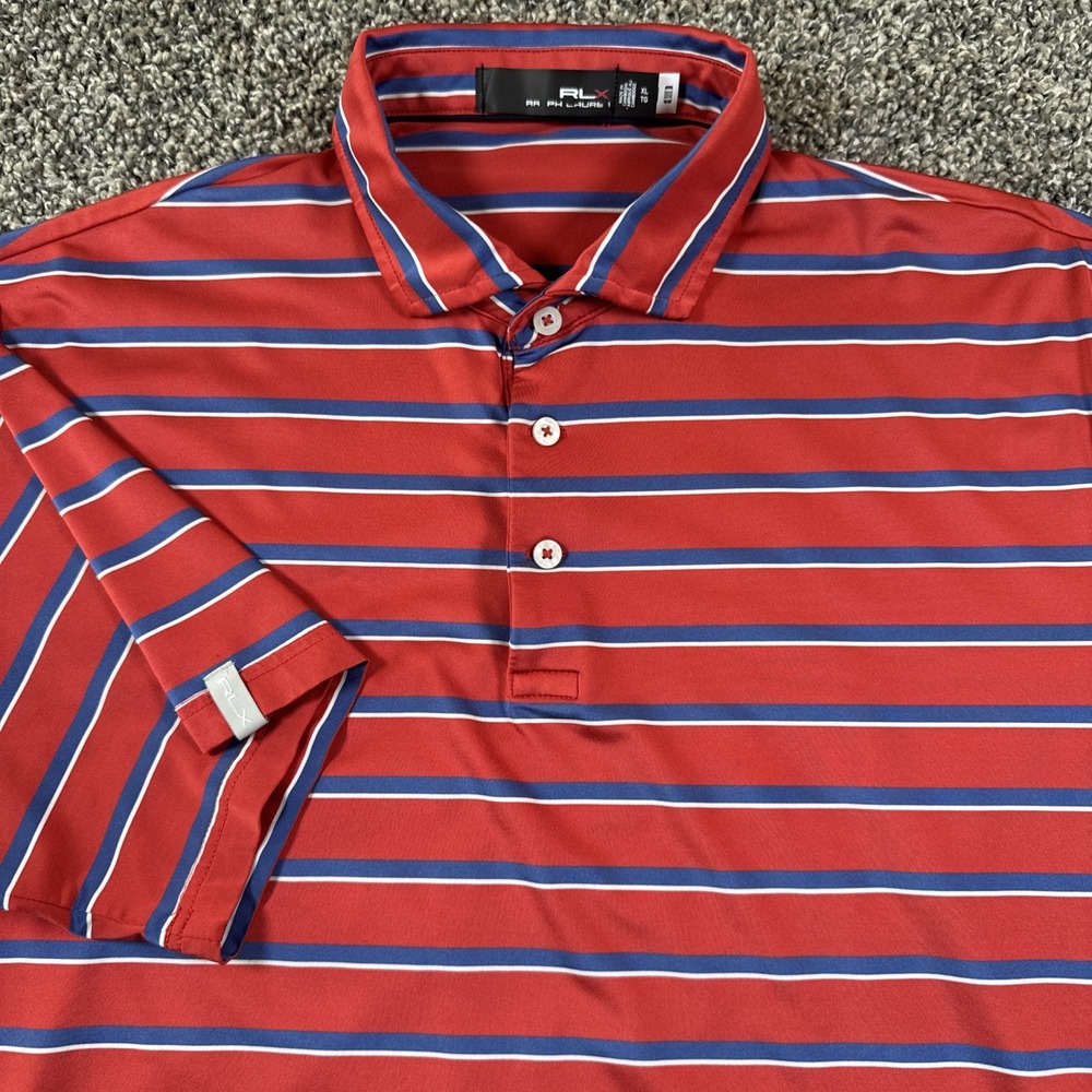RLX Polo Ralph Lauren Men's XL Red Striped Short Sleeve Performance Golf Polo